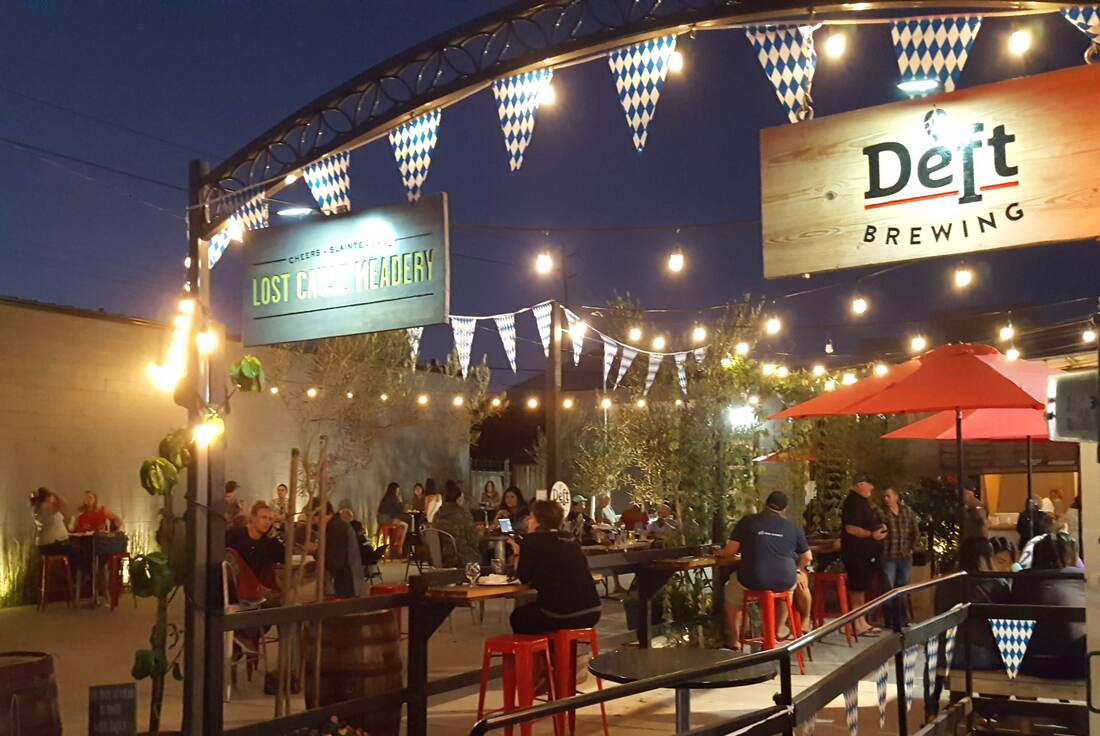 Picture of Deft brewing outdoor patio at night