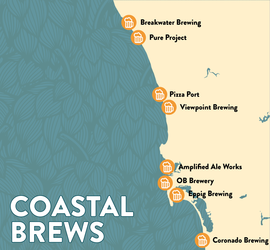 map of san diego county showing coastal breweries featured in article