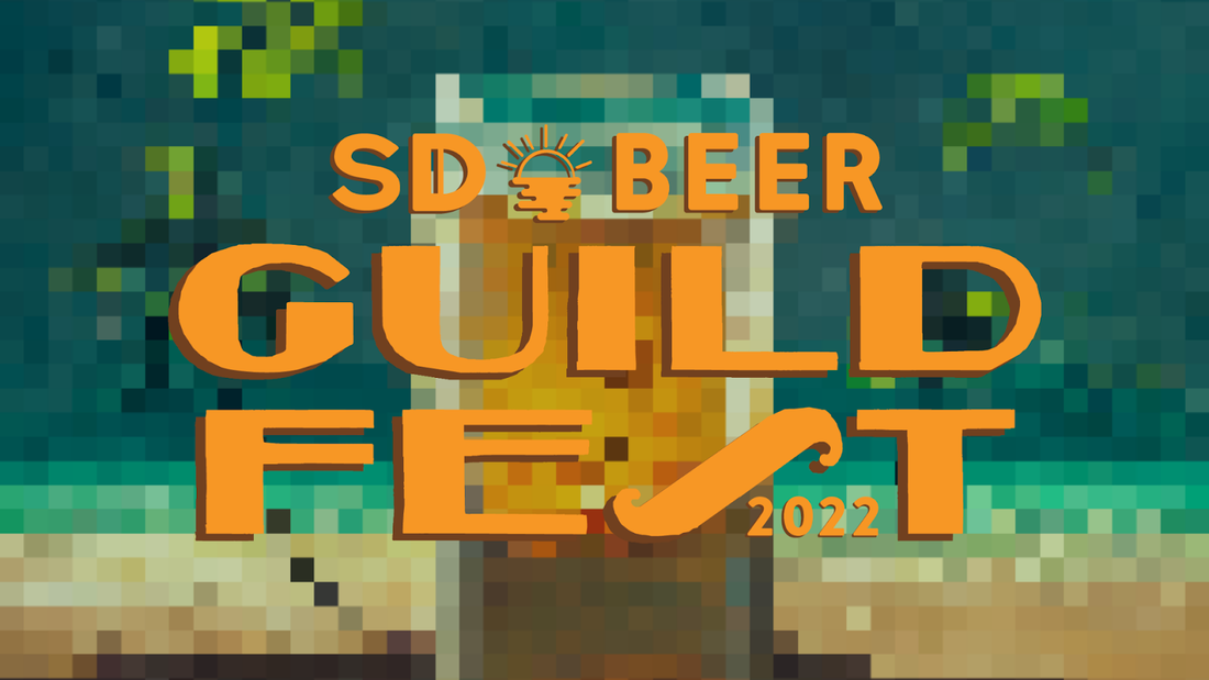 Picture of SD Beer Guild Fest 2022 logo with mosaic beer pint artwork in background