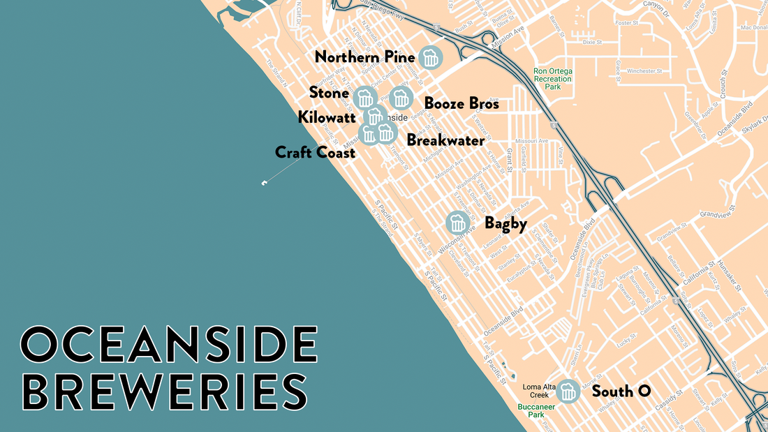 Map of Oceanside breweries featured in article