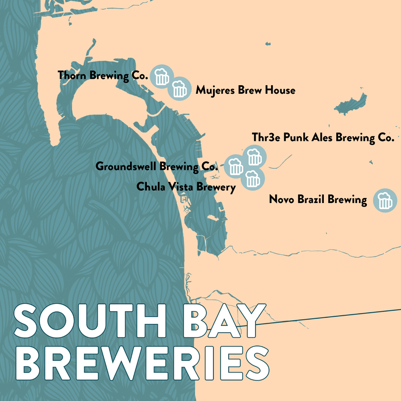 map of south bay breweries featured in article